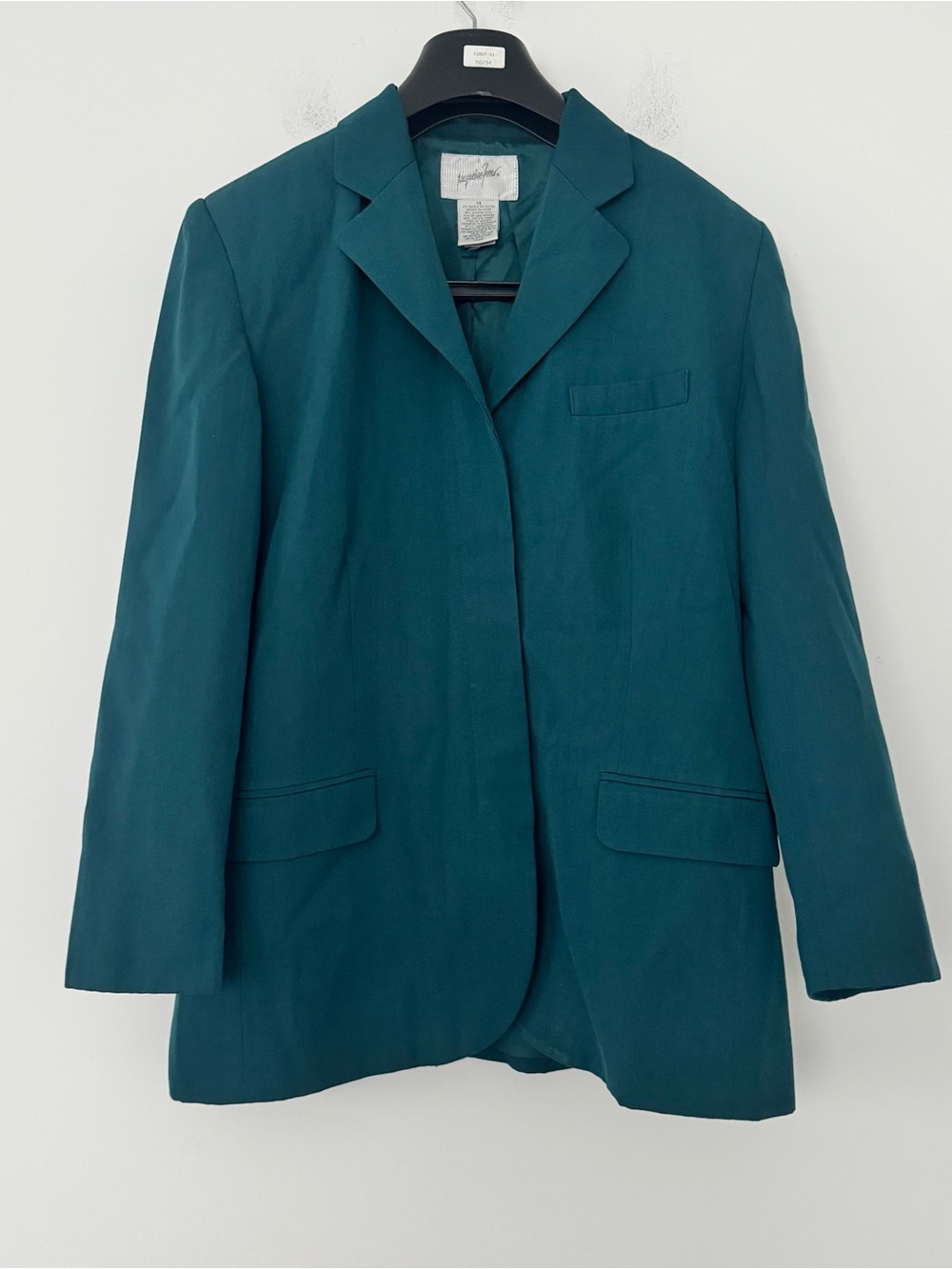 Vintage Jacqueline Ferrar Blazer Jacket 14 Teal Wool Blend Work Office Corporate